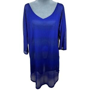 O'Neill Mesh Swim Cover-Up Tunic Women M/L Royal Blue 3/4 Sleeves Beachy Summer